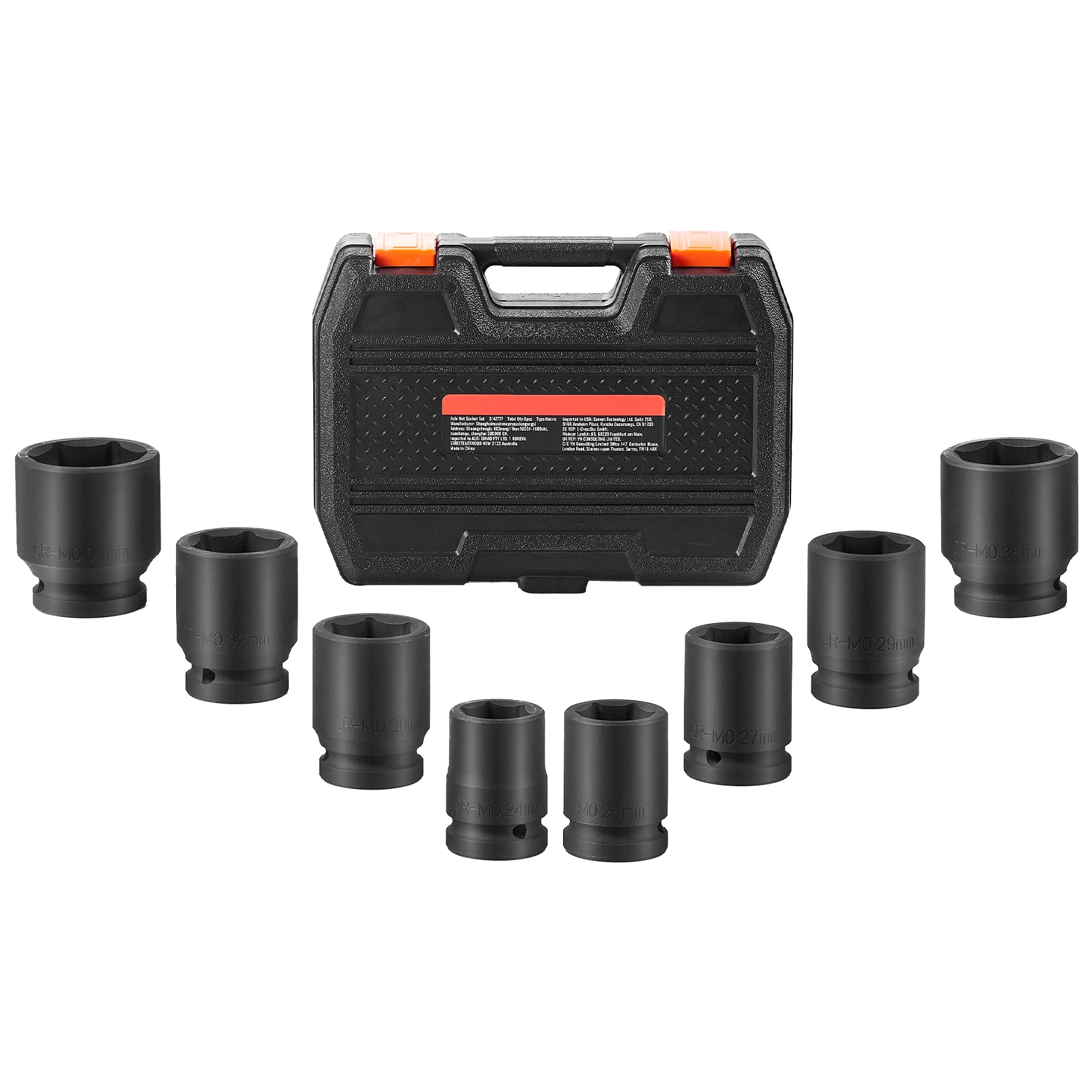 Axle Nut Impact Socket Set, 3/4" Drive 6-Point 8-Piece Metric Spindle Nut Socket Set, CR-MO Heat Treated Large Socket Set with Storage Case, Removing or Installing Axle Nuts, Designed for Auto Repair