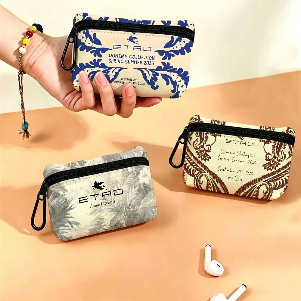 Image of Klassisches Design E-Etro Leichter Oxford-Stoff Münzbeutel mit Schwarzem Karabinerhaken Kartenhalter Kopfhörer-Aufbewahrungstasche