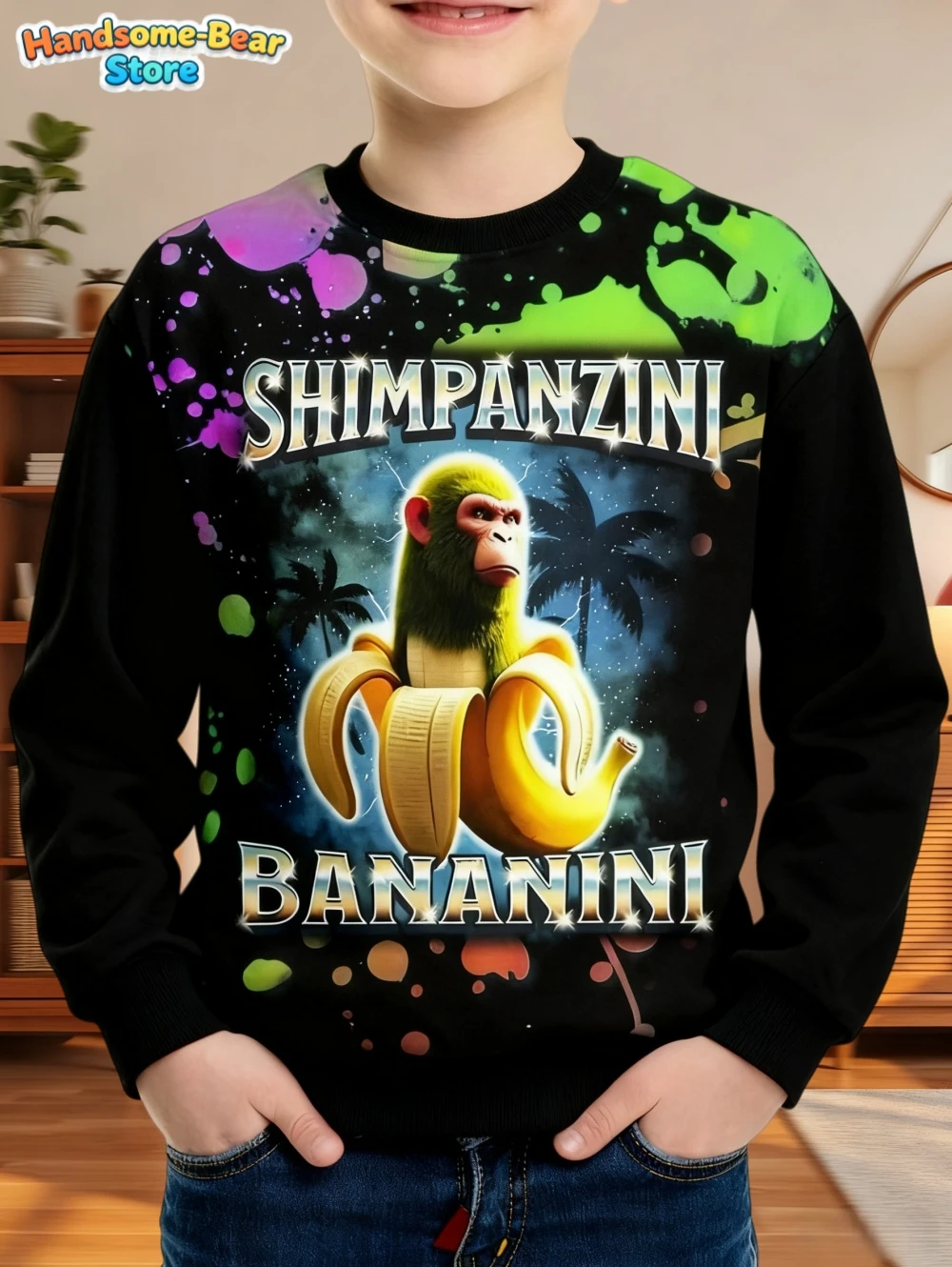 سويت شيرت للأولاد من Brainrot الإيطالي للخريف بأكمام طويلة ورقبة دائرية مع قلنسوة Tingtung Sahur Brainrot ملابس أطفال للأولاد #4