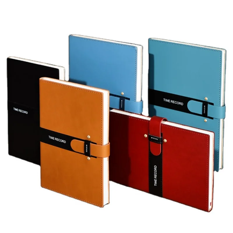 

2025customized.Costom PU Leather Cover Journal Dairy Notebook color-blocking Boxed business notebook with long strip