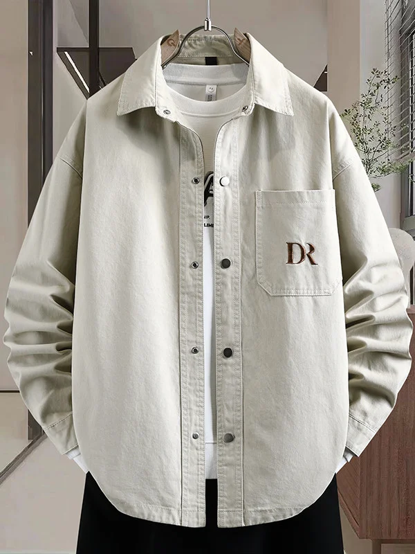 

Модная повседневная свободная рубашка из хлопкового денима с длинным рукавом для мужчин, весна-осень, с вышивкой, из чистого хлопка, свободного кроя, с классическим воротником
