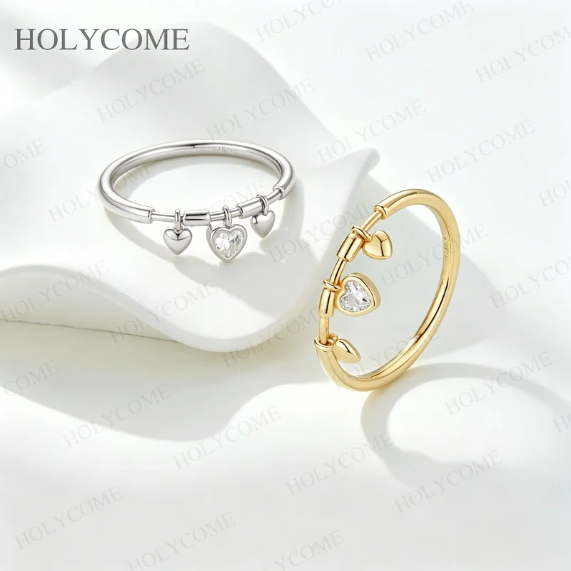 S925 Sterling Silver Sparkling Heart Shape CZ Ring for Women Wedding Promise Engagement Statement Jewelry Gift for Her