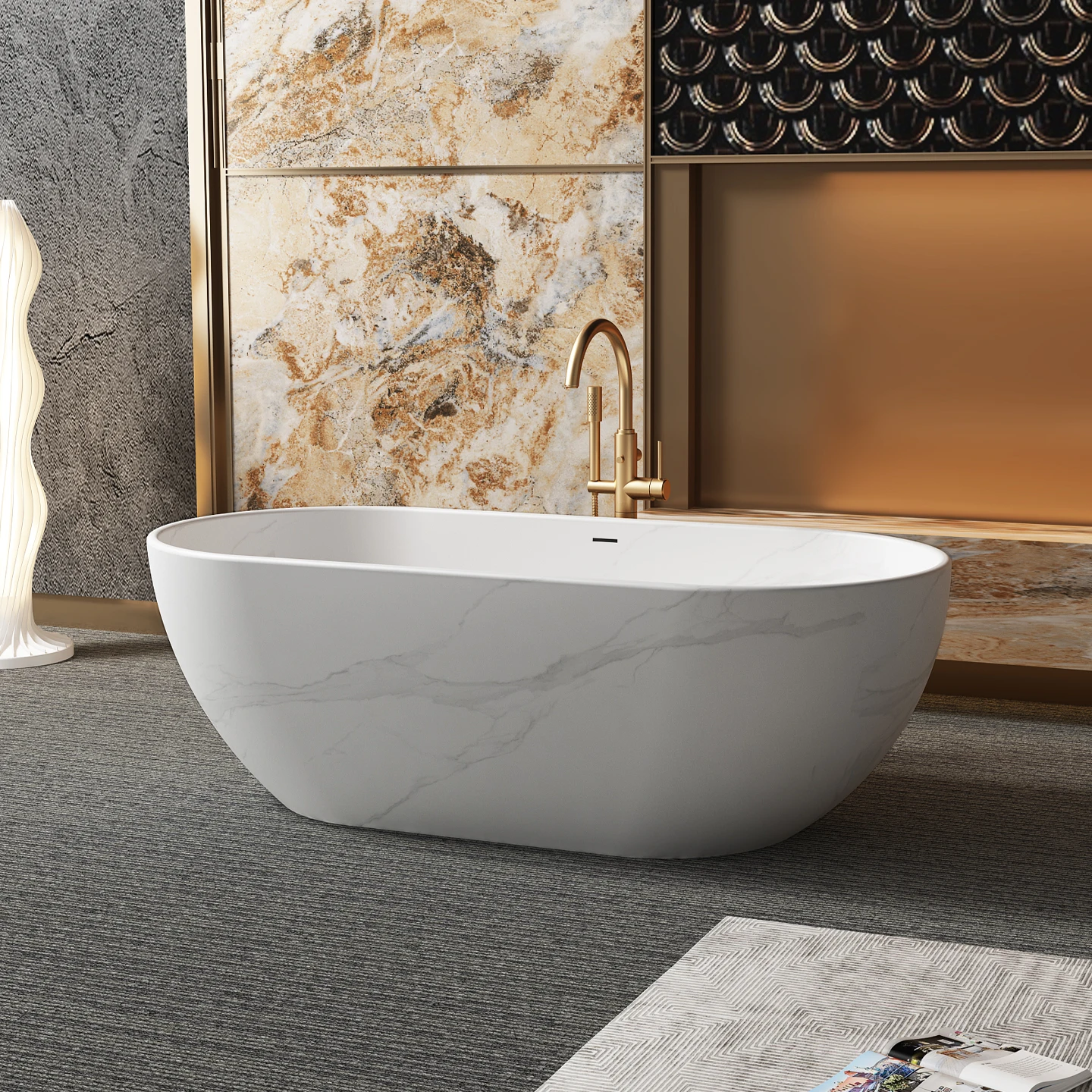 Any Size Custom Artistic Natural Marble Freestanding Bathtub Handcrafted Oval Double Soaking Tub Luxury Spa Hotel Guesthouse Bat