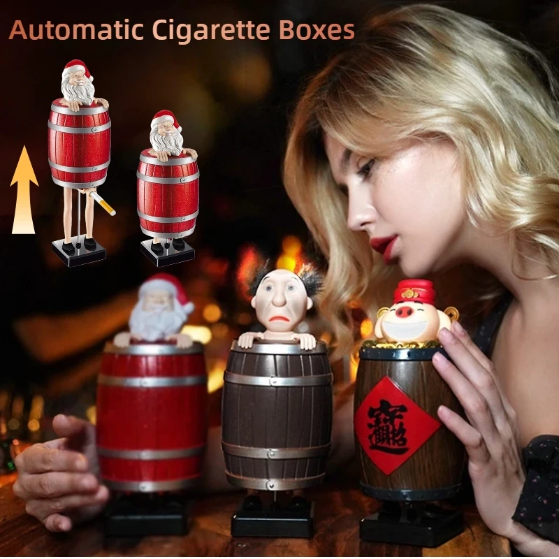 

1-4PCS Cigarette Box Funny Cigarette Holder Spoof Box Strange Uncle Santa Claus Wooden Barrel Box Figurines Christmas Decoration