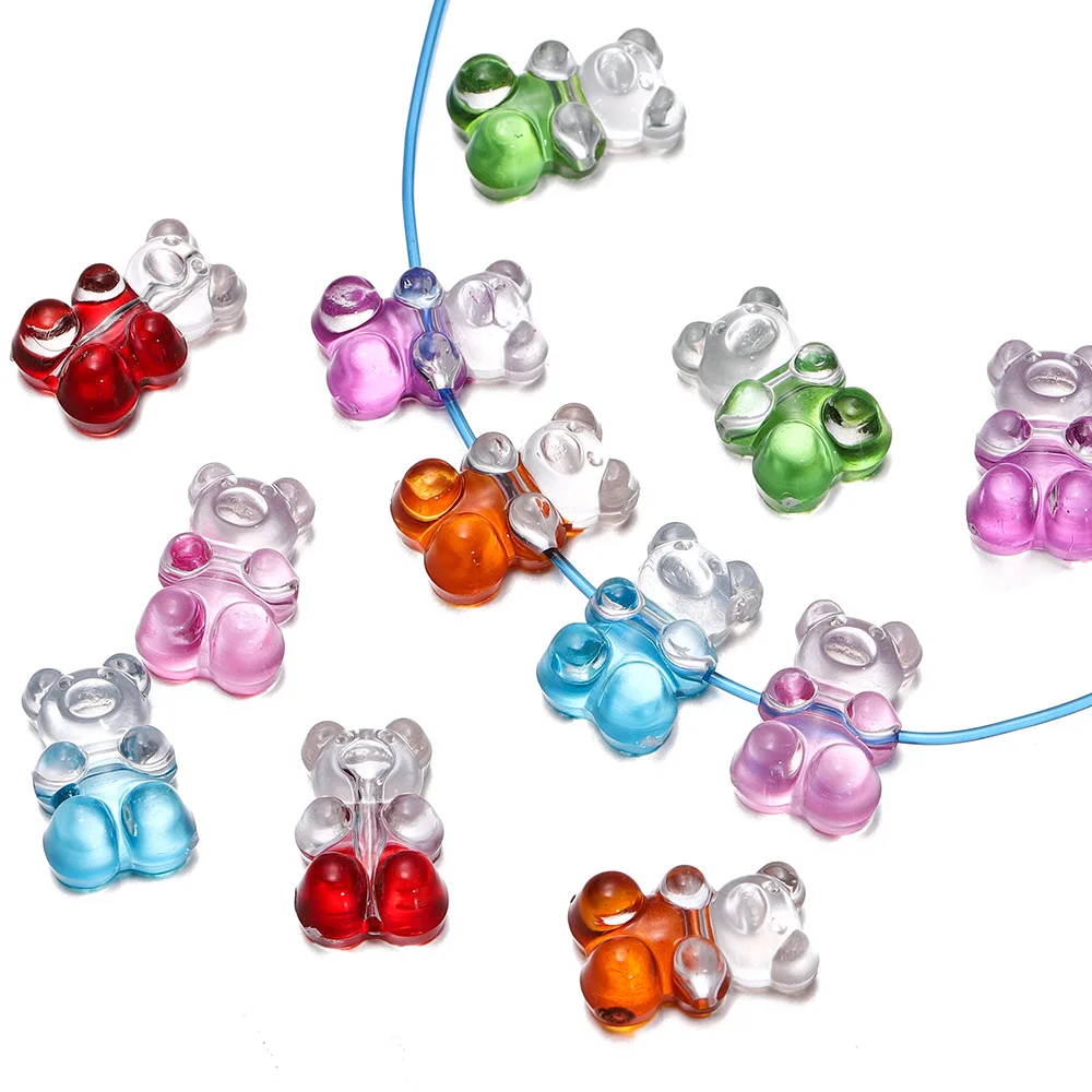 5PCS Multicolor Gradient Two Color Acrylic Bear DIY Necklace Hair Accessories Keychain Pendant Material Accessories Wholesale