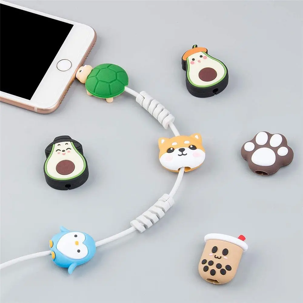 1Pc PVC Cartoon Data Line USB Cable Protector Charger Plug Protective Cable Cord Case Winder Cover