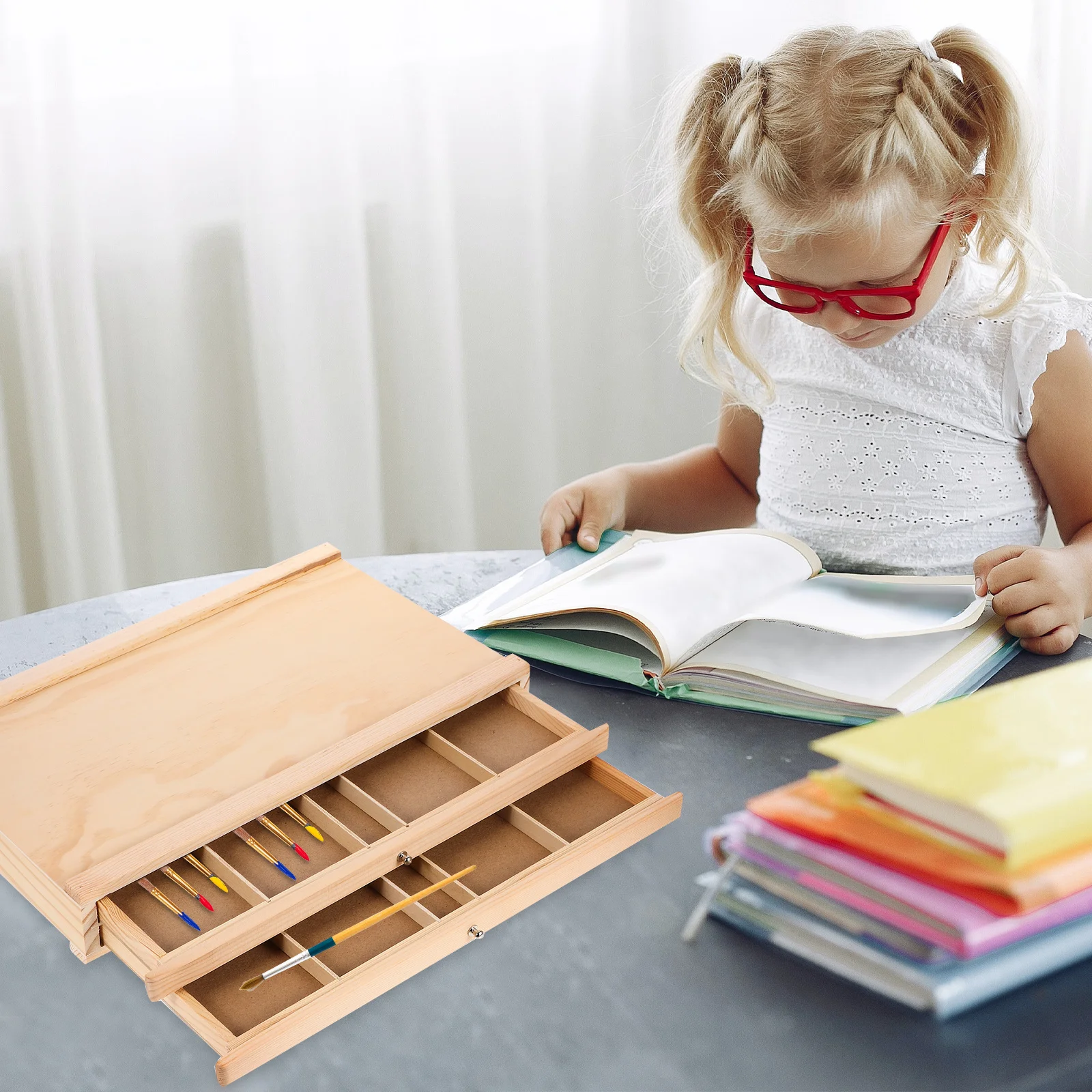 

Wooden Pen Storage Drawer Organizer For Artists Students Pencil Paintbrush Holder Desk Art Supplies Container Multi-Layer