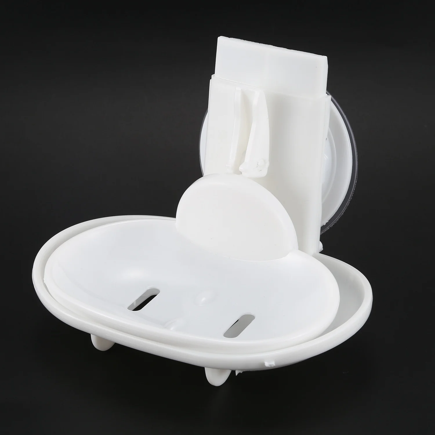 Double Soap Dish Strong Suction Soap Holder Cup Tray for Shower Bathroom (White)