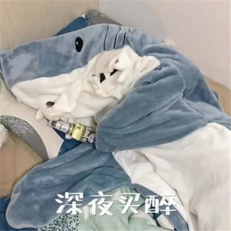 Winter New Shark One Piece Pajamas Cartoon Animal Sleeping Bag Flannel Couple Home Wear Trend Warm Fun Pajamas For Child Adult