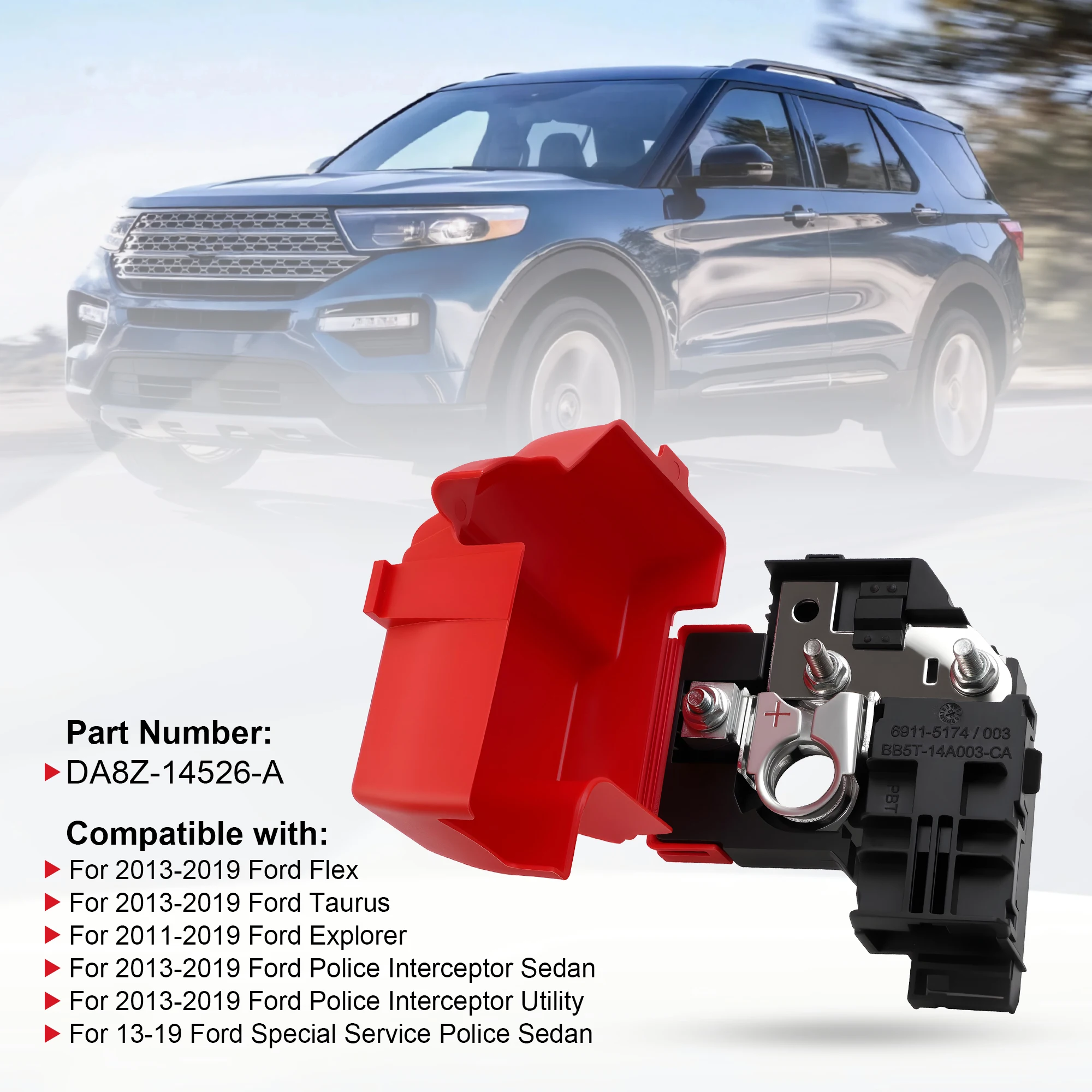 

BB5Z14526AA DA8Z-14526-A Car Battery Cable Terminal End Circuit Breaker & Clean Brush For Ford Explorer Police Taurus 2011-2019