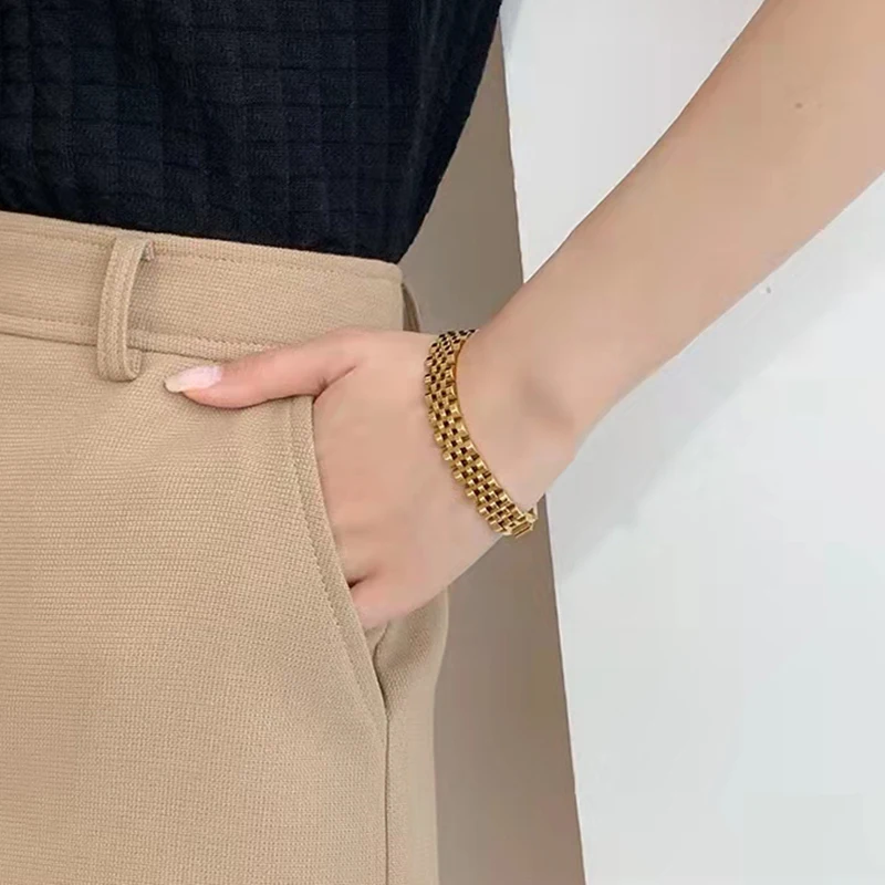 10mm Punk Gold Color Strap Watch Chain Bracelet Necklace Men Women Hiphop Black Stainless Steel Biker Watchband Bangle Jewelry