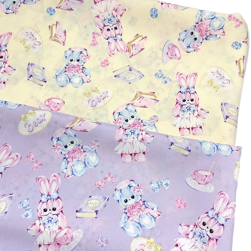 College Style Rabbit lovely Lolita Dress fabric DIY handwork bag Hand accounting materials Children's skirt size 100x150cm