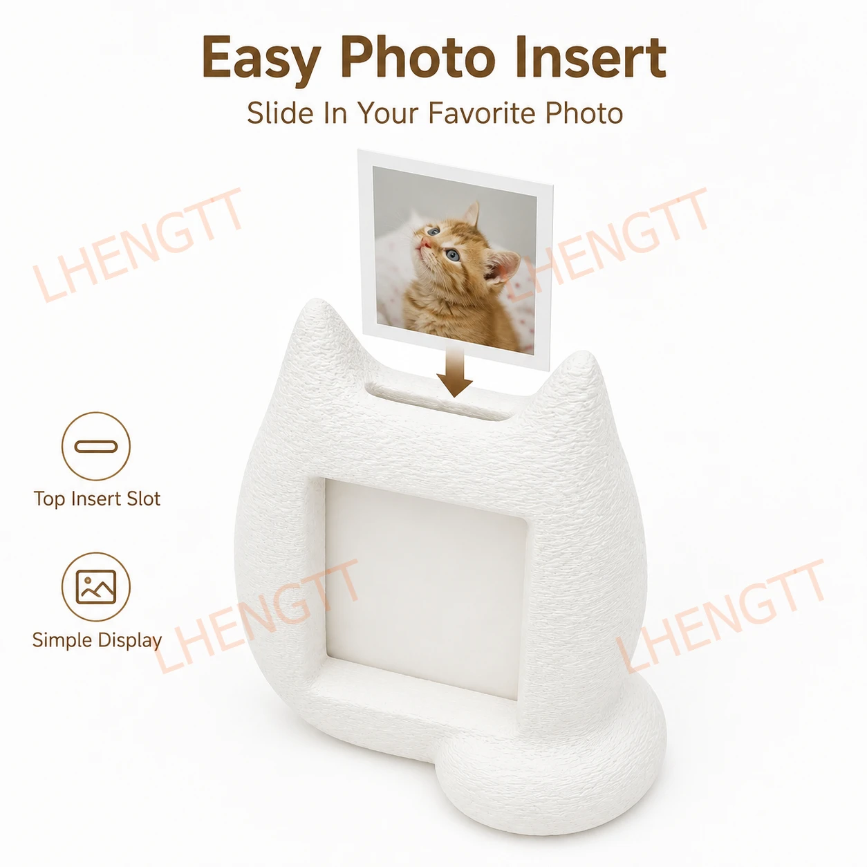 Cat Ear Instant Camera Photo Frame, Desktop Picture Holder with Top Insert Slot for Instant Photos, Home Office Desk Decor