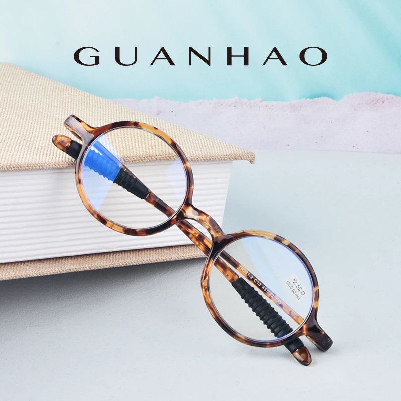 Guanhao Anti Blue Light Reading Glasses Vintage Round Frame Clear Elderly Glasses Men's TR90 Portable Women's Presbyopia Glasses