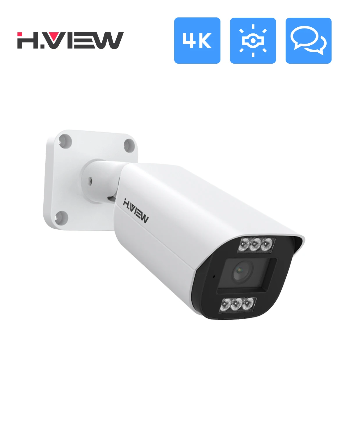 

H.VIEW 4K POE Camera with Two-way Audio, Cloud Server, Spotlight, Human Body Detection, 2.8mm Lens, IP67 Weatherproof, HV-800G10