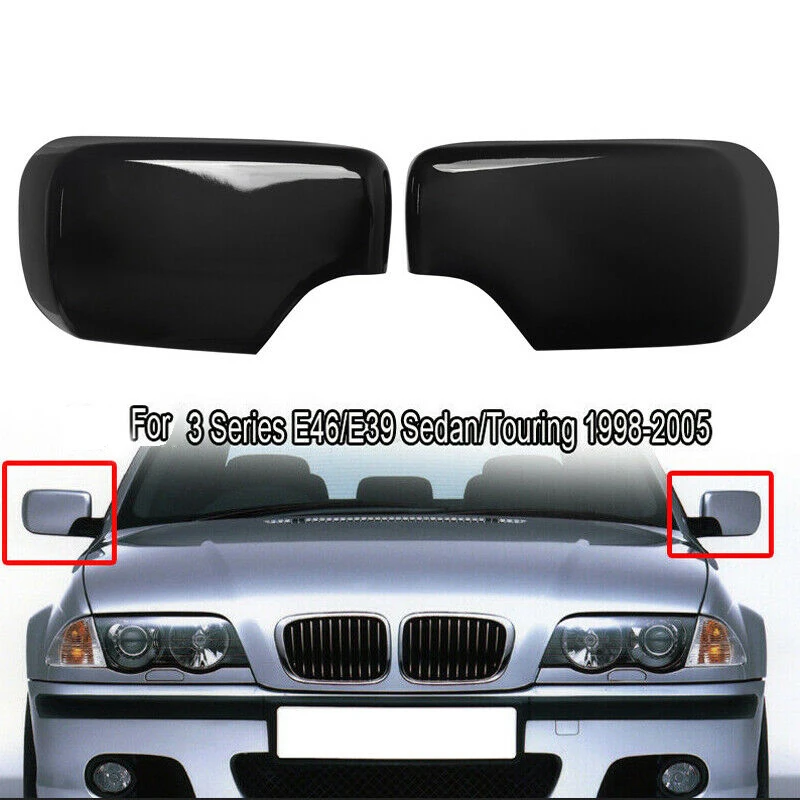 Pair Rear View Mirror Covers Side Mirror Caps For-BMW E46/E39 3/5 Series 1998-2005 Gloss Black 51168238375