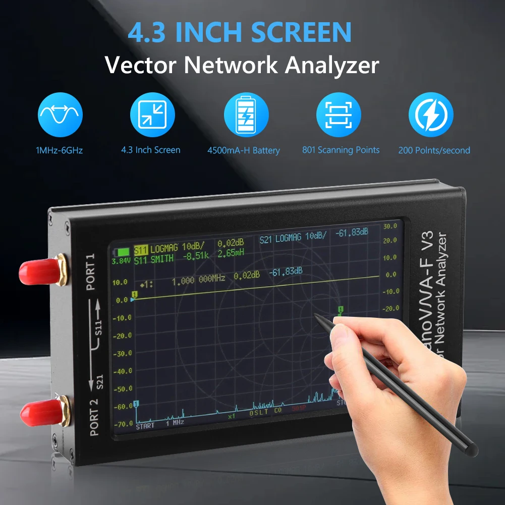 محلل شبكة المتجهات المحمول بشاشة 4.3 بوصة HF VHF UHF SHF محلل هوائي 801 نقطة مسح لتطبيقات NanoVNA-F V3 #4