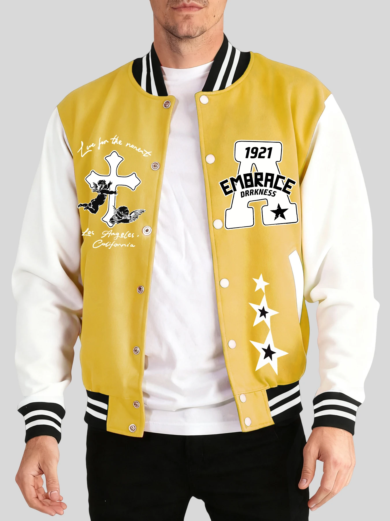 

Cross And Angels Printing Man Warm Street Baseball Uniform Autumn Winter Tops Oversized Comfy Jacket Casual Minimalist Menswear