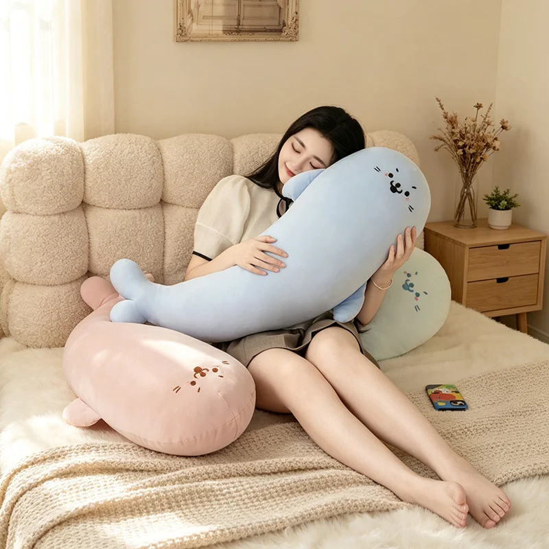 100/130cm Kawaii Creative Huge Seal Plush Doll Ice Silk Cooling Effect Long Pillow Otter Stuffed Animal Home Decor Gift For Kids