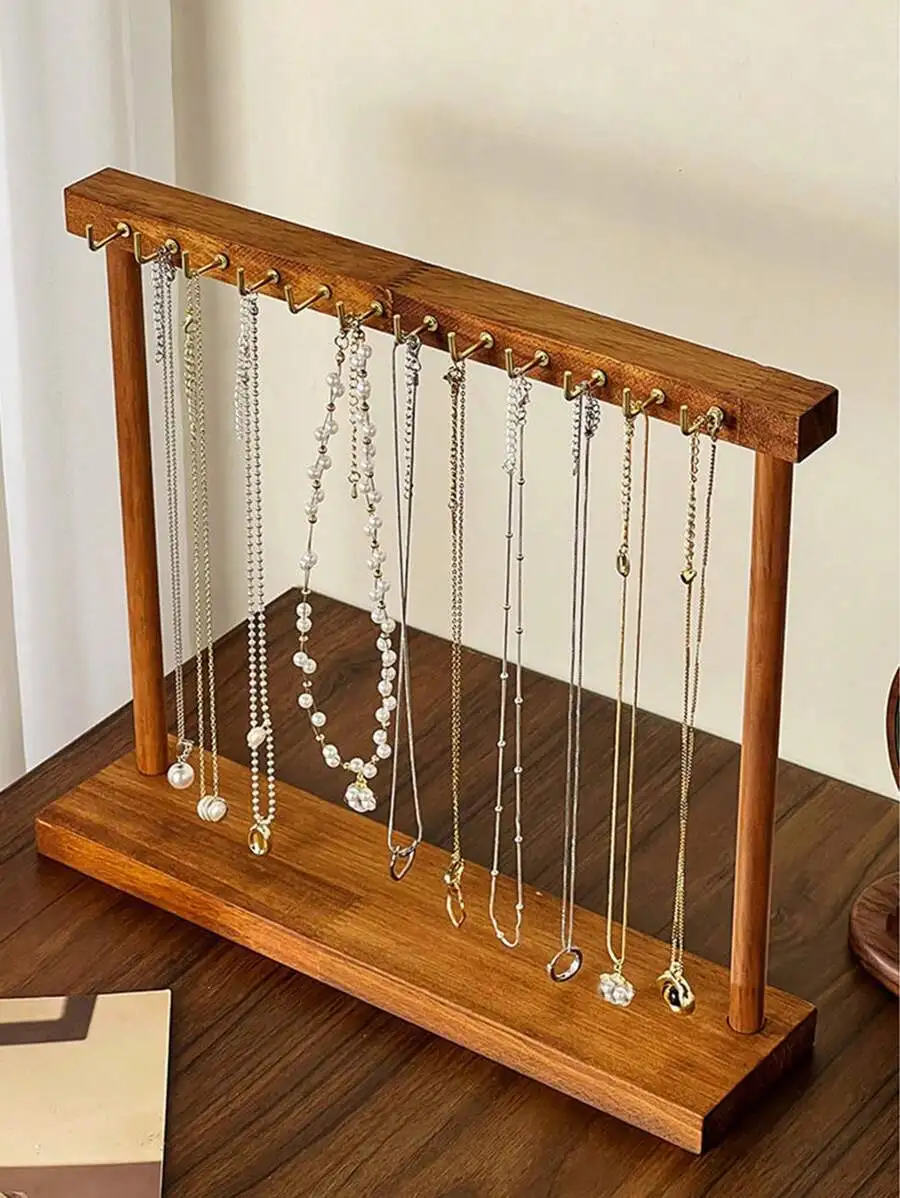 High-Quality Walnut Color Solid Wood Necklace Display Rack, Jewelry Stand For Necklaces, Bracelets And Accessories GiftFor Women image 3
