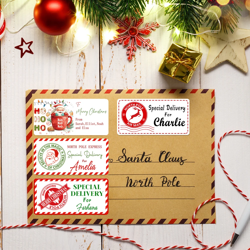 Exklusive, maßgeschneiderte Express-Weihnachtsaufkleber von Santa Claus, individueller Name/Text, Siegeletiketten, Weihnachtsgeschenkaufkleber