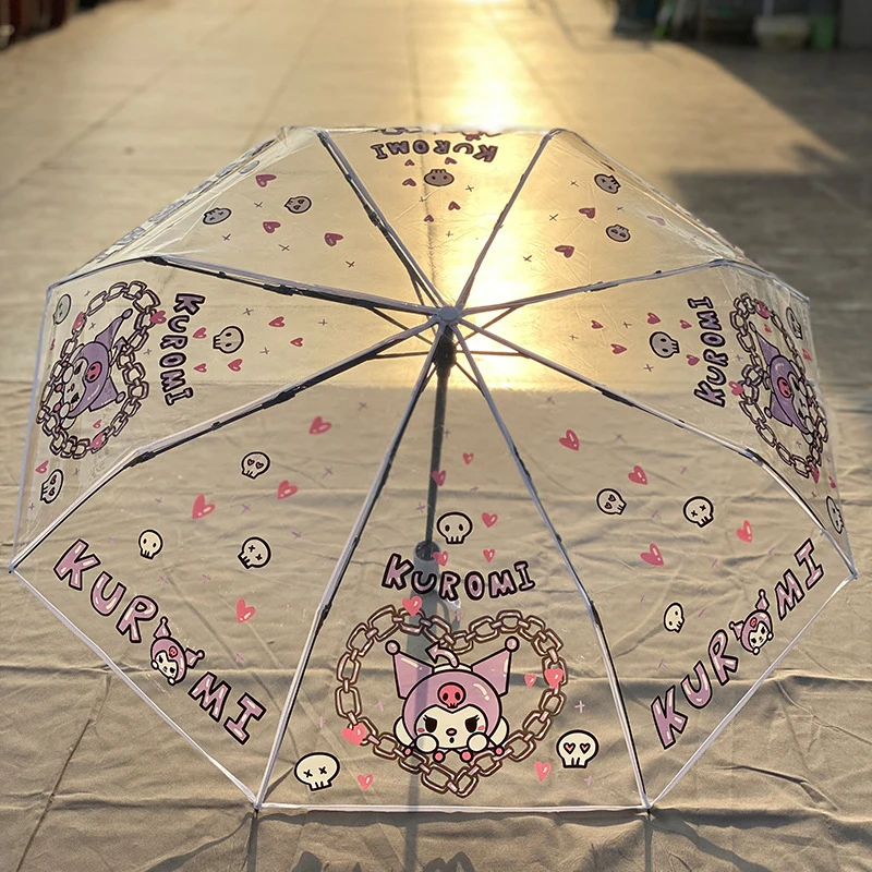 Manually Folding Transparent Umbrella Cute Folding Umbrella Cartoon Transparent Umbrella