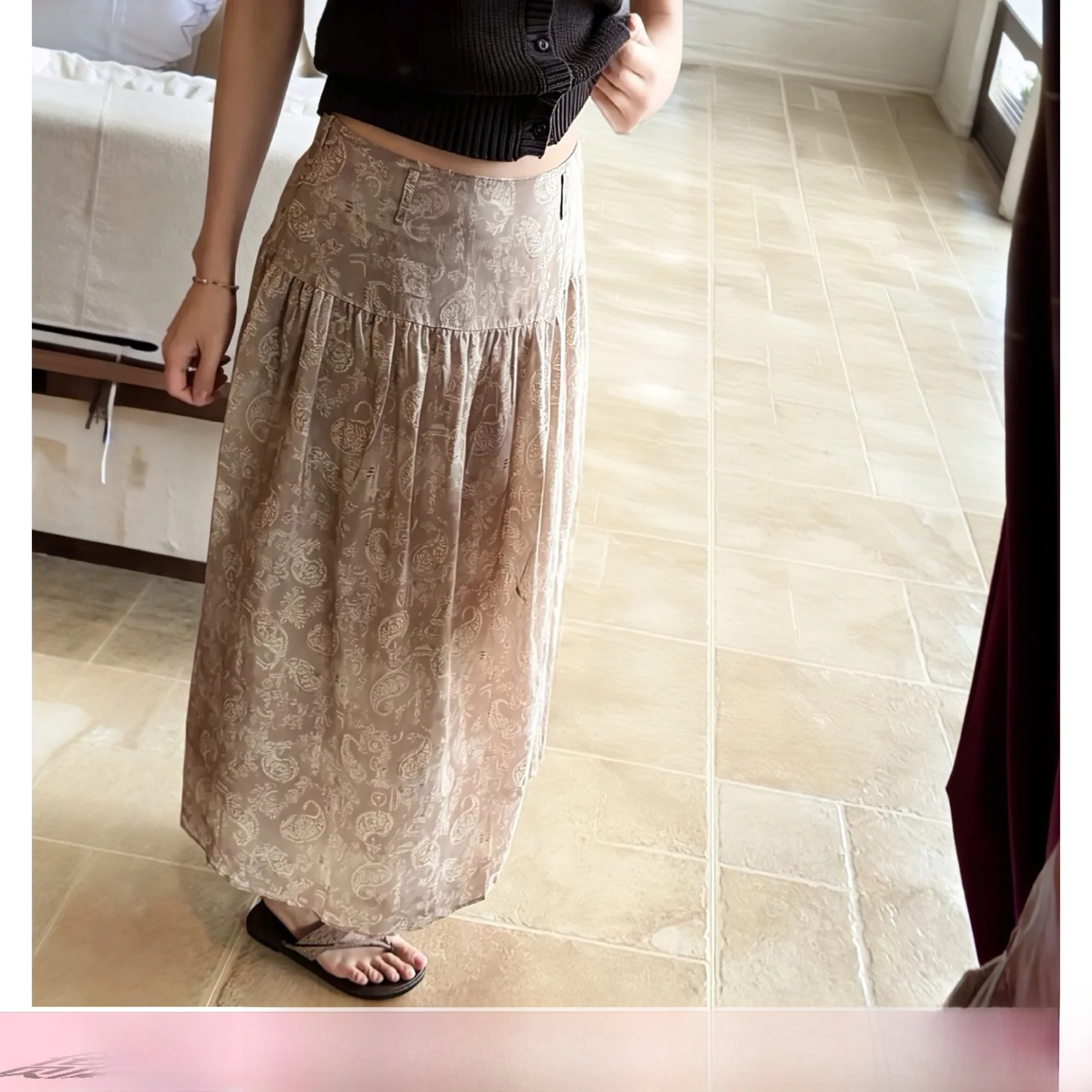

High Waist A-Line Skirt Women's Korean Style Floral Print Short Skirt Summer Collection Tea Nut 26 Years Old