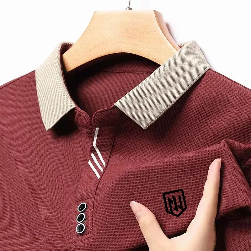 2024 New Spring Long Sleeve Golf T-shirt Men with Clothing New Casual Tennis Shirt Solid Color Simple Polo Shirt Men Top