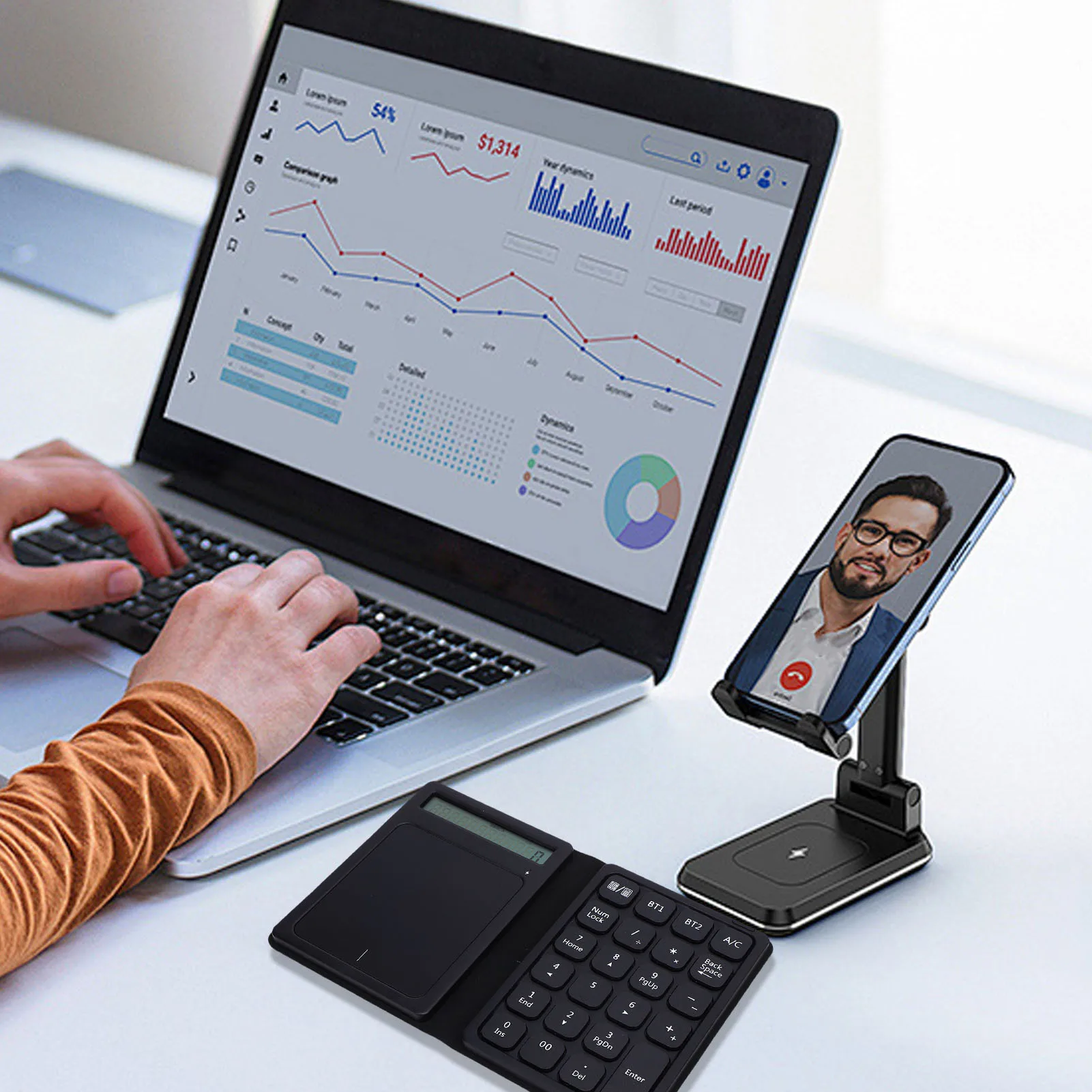 لوحة مفاتيح رقمية لاسلكية 2 جهاز اتصال بلوتوث لوحة المفاتيح الرقمية وظيفة آلة حاسبة قابلة للطي للمحاسبة المالية #5