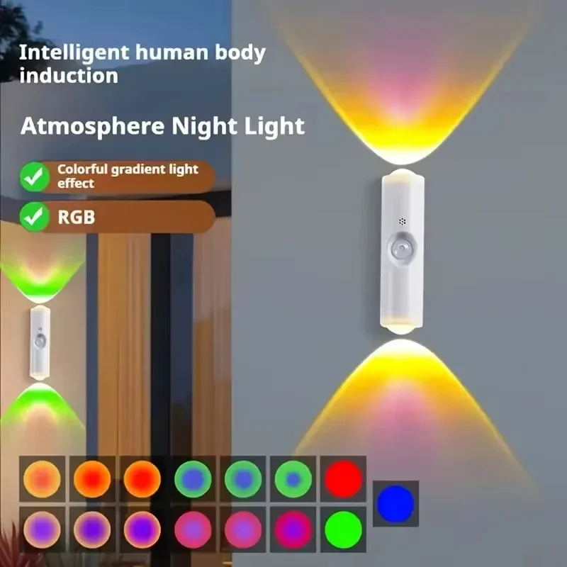 Bewegungssensor-Nachtlicht 7-Farben-LED Toiletten-Nachtlicht Schlafzimmer Wohnzimmer Flur Doppelkopf-Wandleuchte Kabellos Magnetisch