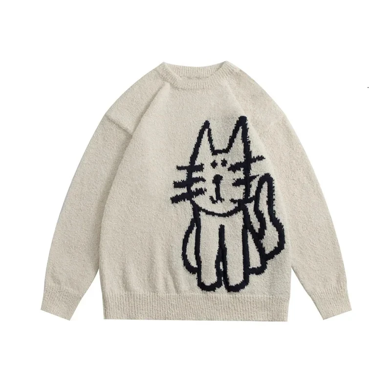 2024 autumn and winter new casual top knitted sweater splicing cute cat sweater top warm sweater y2k fashionable niche wearing