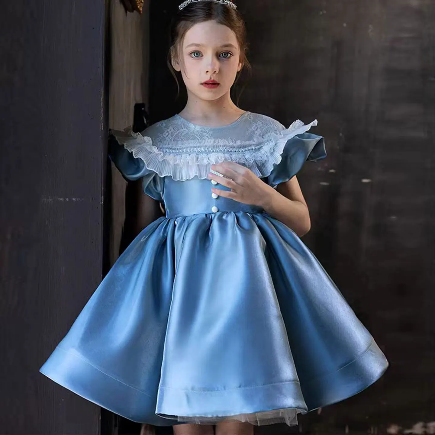 Jill Wish Elegant Blue Flower Girl Dress Arabic Princess Kids Dubai Wedding Birthday Party Gowns vestidos de novia J090