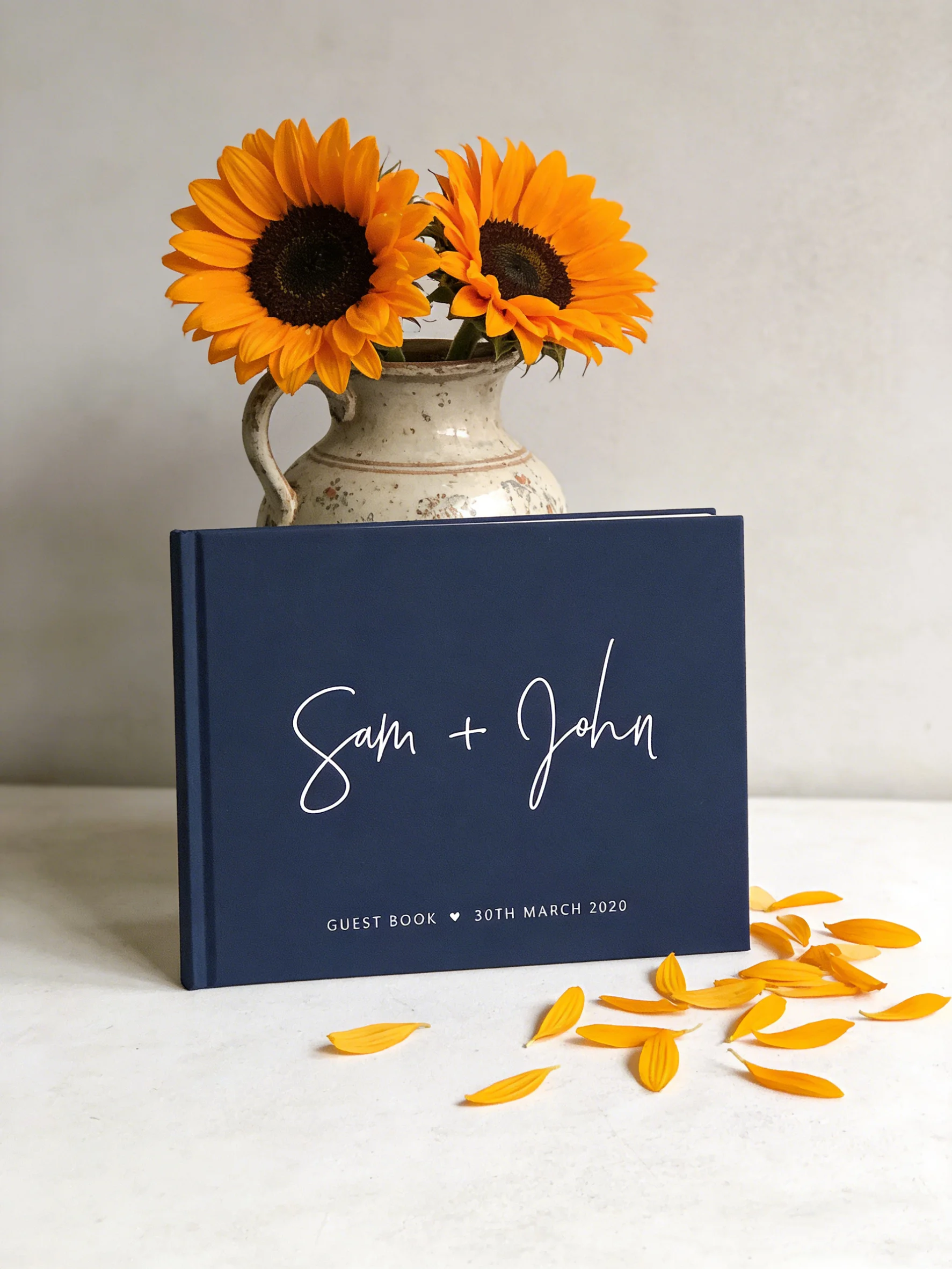 

Custom Wedding Guest Book Navy Blue White Design Personalized Keepsake Album with Multiple Color Choices