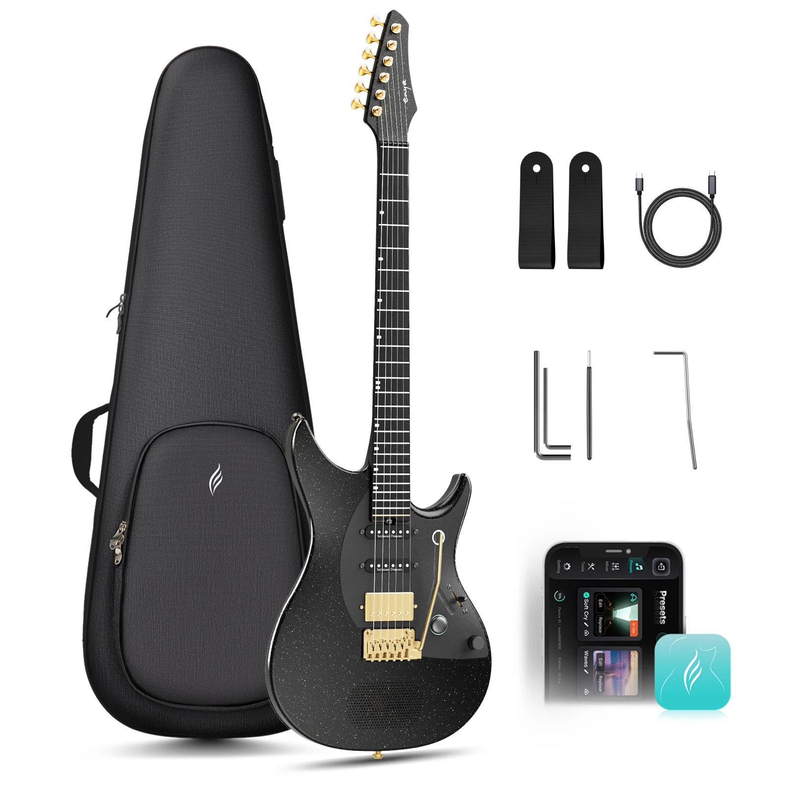 Enya Inspire Pro SD Electric Guitar w/Seymour Duncan Pickups | 20W Speaker, Carbon Fiber, 64 Presets, Looper, Tuner, Silent Play