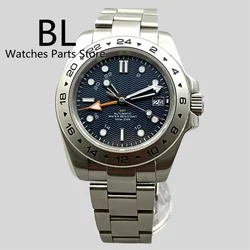 BLIGER 40mm Watch For Men NH34 GMT Automatic Black White Blue Wave Dial Orange GMT C3 Green Luminous Sapphire Glass 24Hour Bezel