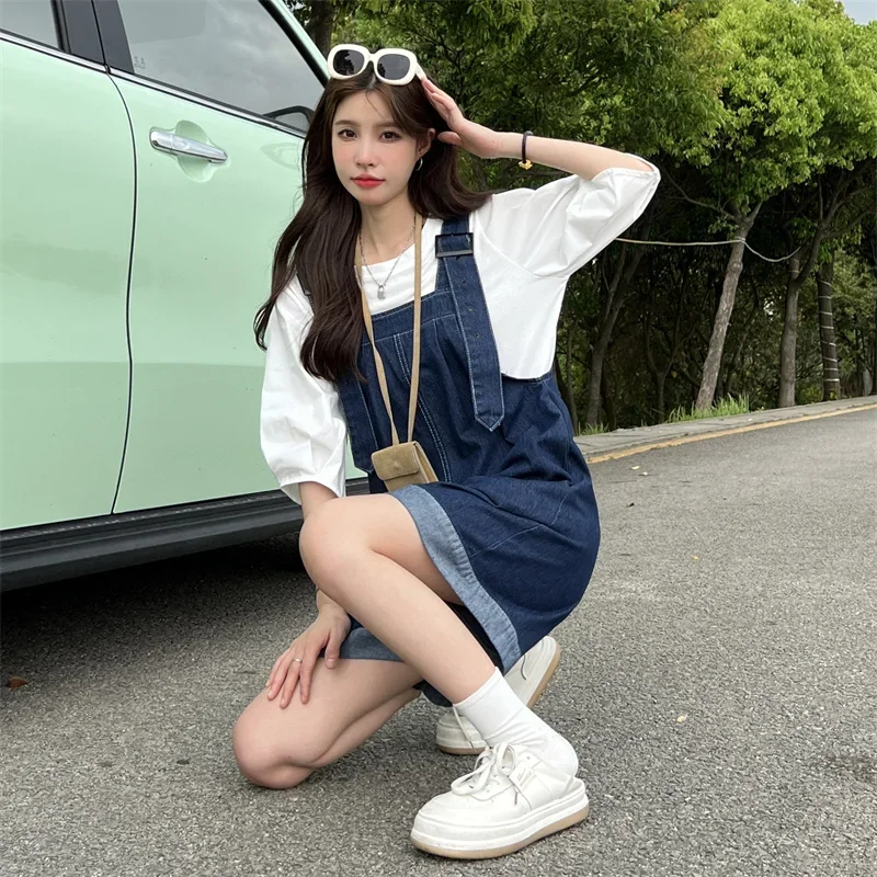 Y2k Fashion Shorts Overalls Shorts For Women's Summer Denim Shorts Korean Style Wide Leg Jeans Blue High Waisted Baggy Crimping