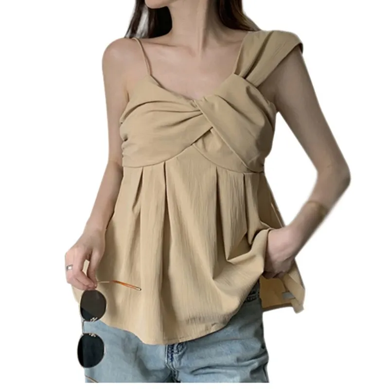 Summer Women\'s Camisole Fashion Temperament Solid Colour Sleeveless Women Blouse