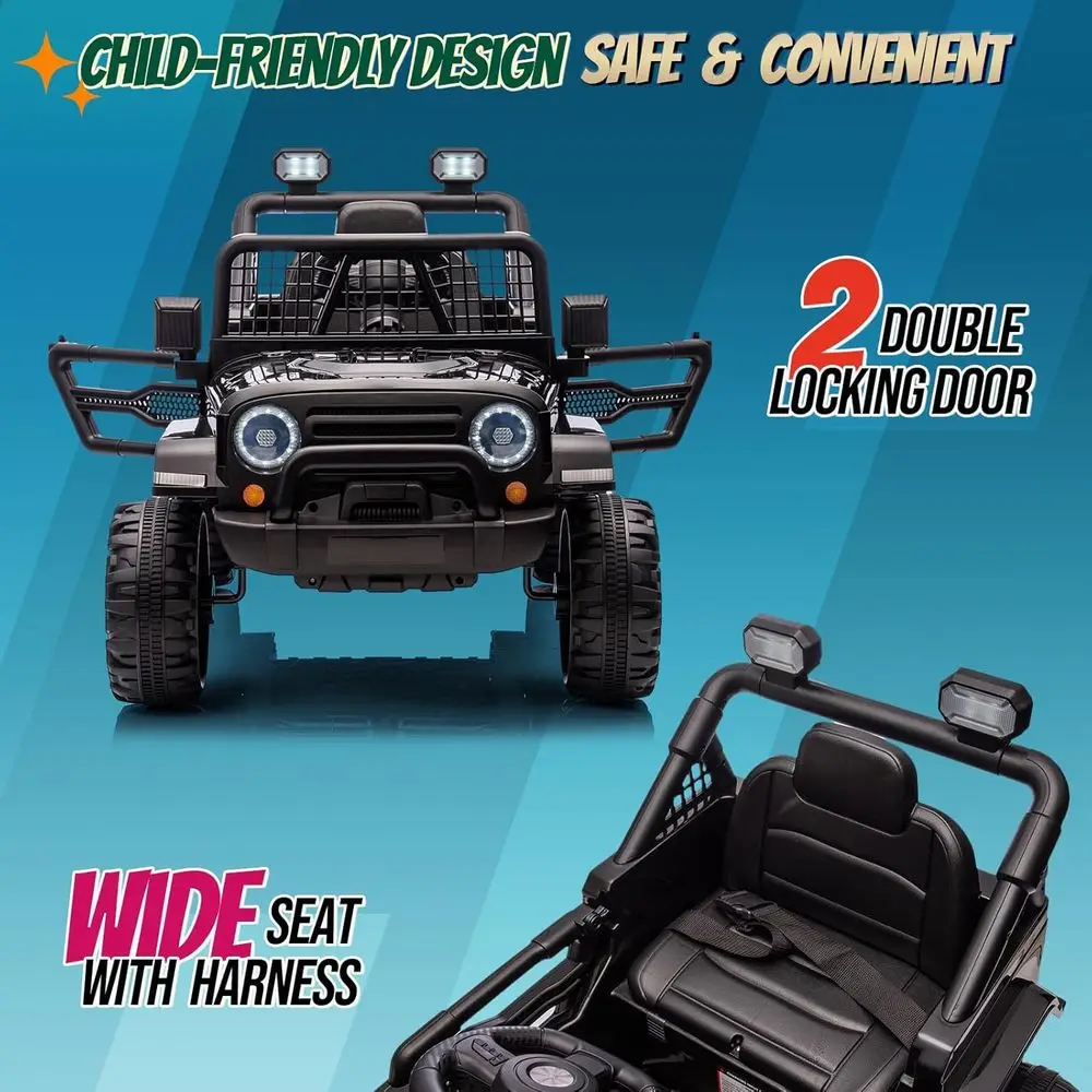 12V 電動乗用玩具トラック、リモコン付き、4輪バッテリー駆動キッズカー、LEDライト/ホーン付き電動プレイカー、ブラック