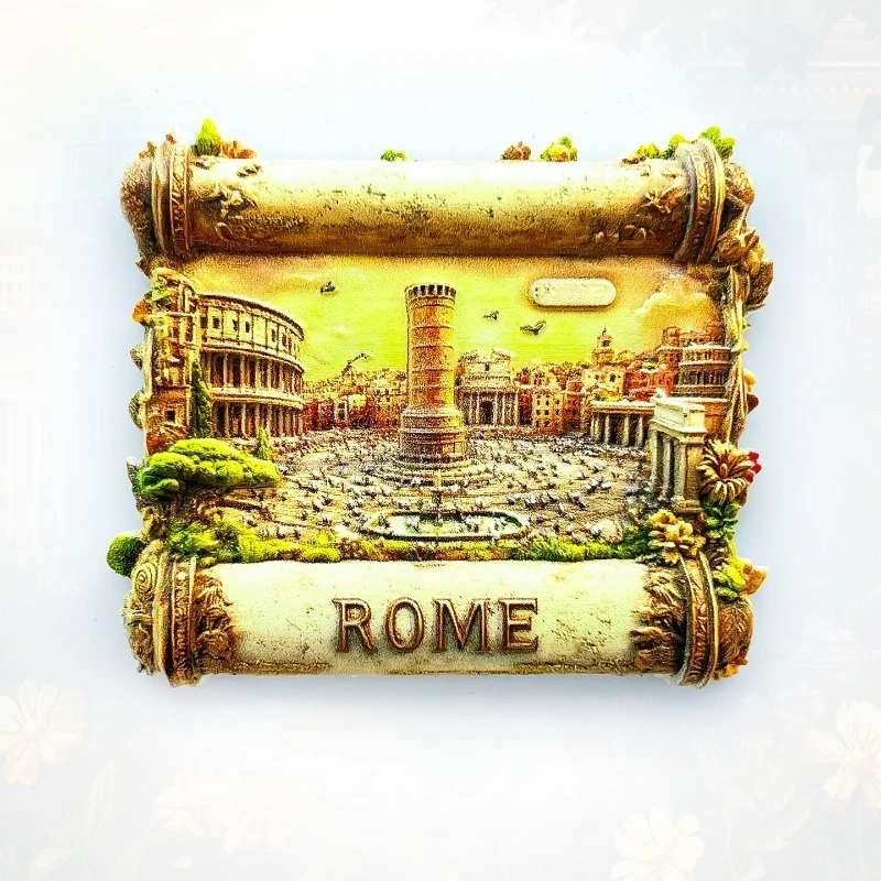 Rome Italy Fridge Magnet - Historic 3D Scroll & Forum Souvenir Unique Classical Artifact Gift for Travel & Study Decor