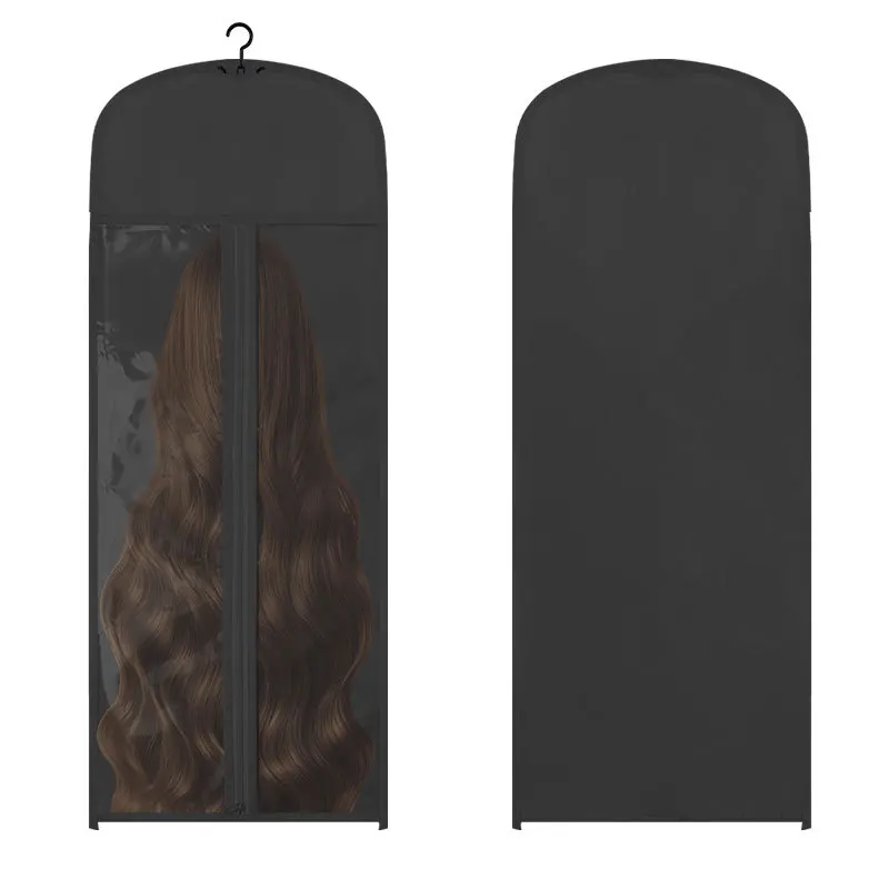 حقيبة تخزين شعر مستعار غير منسوجة مقاومة للغبار، رف تخزين معلق لشعر مستعار PVC شفاف