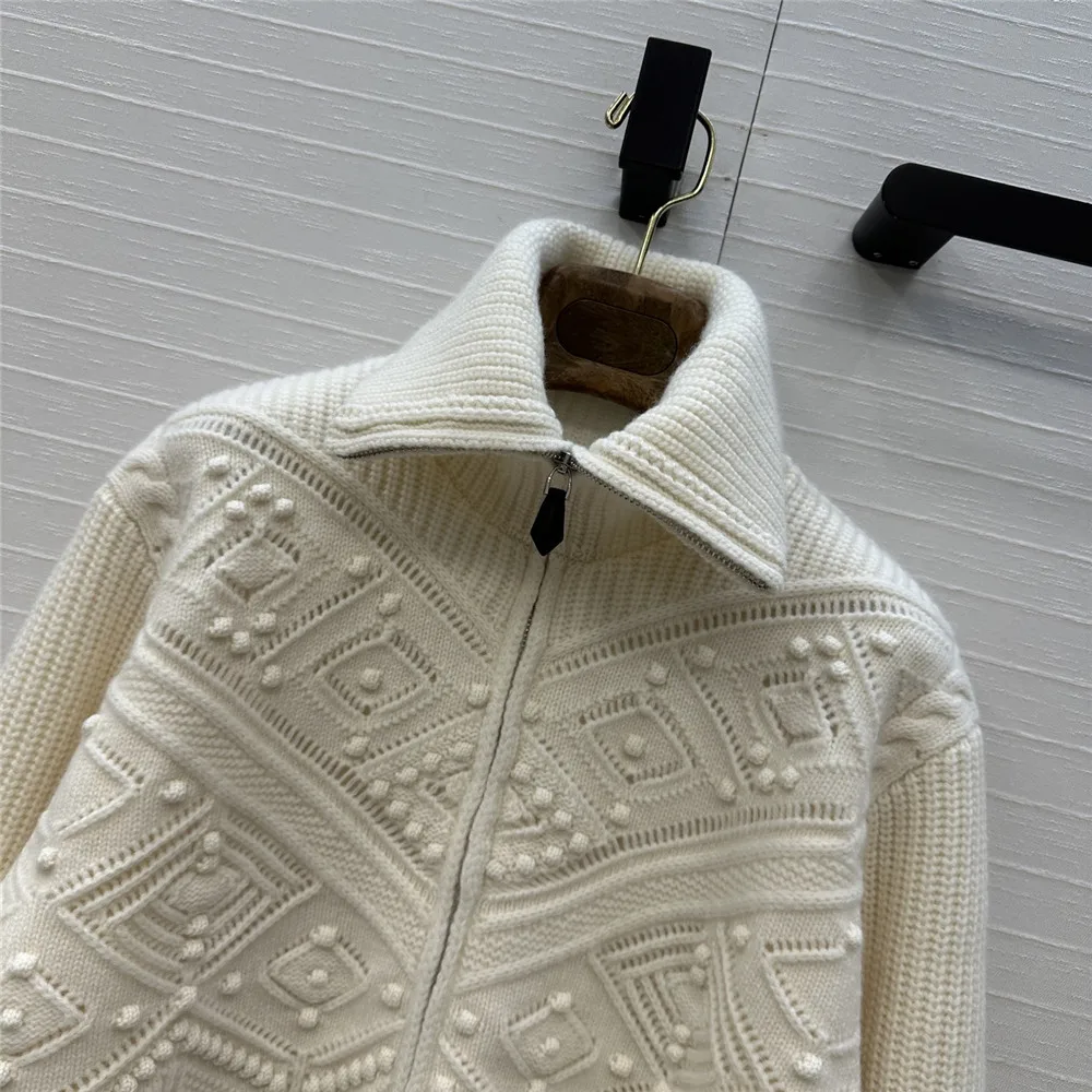 

25. осенне-зимний женский кардиган с лацканами на молнии и длинными рукавами, свободный полый утолщенный кашемировый вязаный свитер, куртка