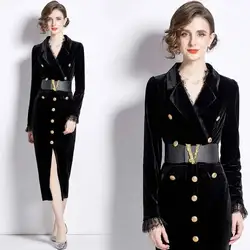 JAMERARY Fashion Blazer Suit Coat Long Dress Women Autumn Winter Single Breasted Pencil Midi Slit Sheath Dress Female