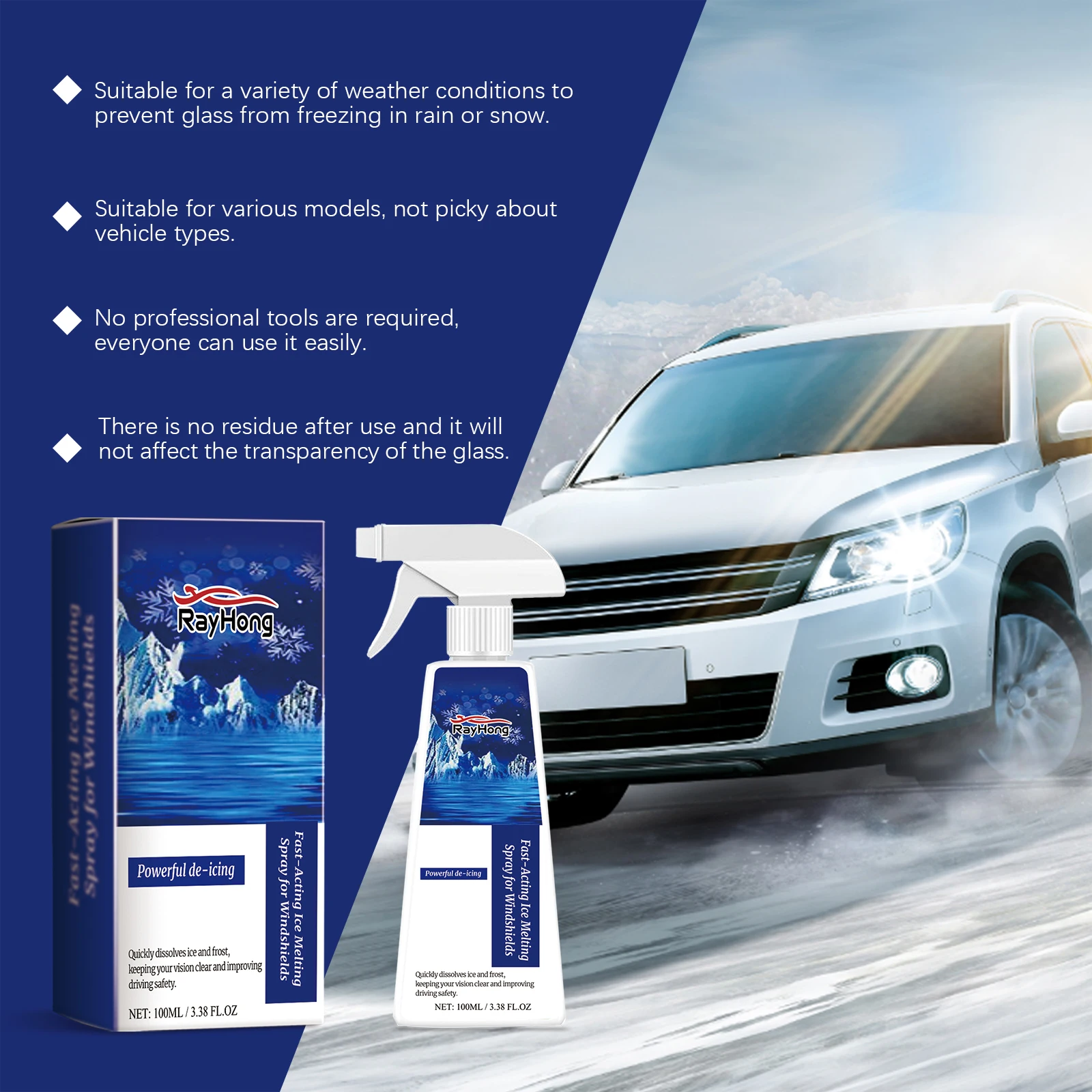 رذاذ مضاد للثلج 100 مل لزجاج السيارة مزيل الصقيع السريع مع مثبط التآكل يعمل في الطقس البارد القصوى للقيادة الآمنة في الشتاء #6