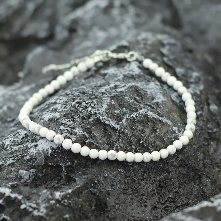 Boho Handmade Natural Stone Anklet Women 4mm Tiger Eyes White Howlite Beads Foot Chain Summer Beach Vacation Leisure Accessories