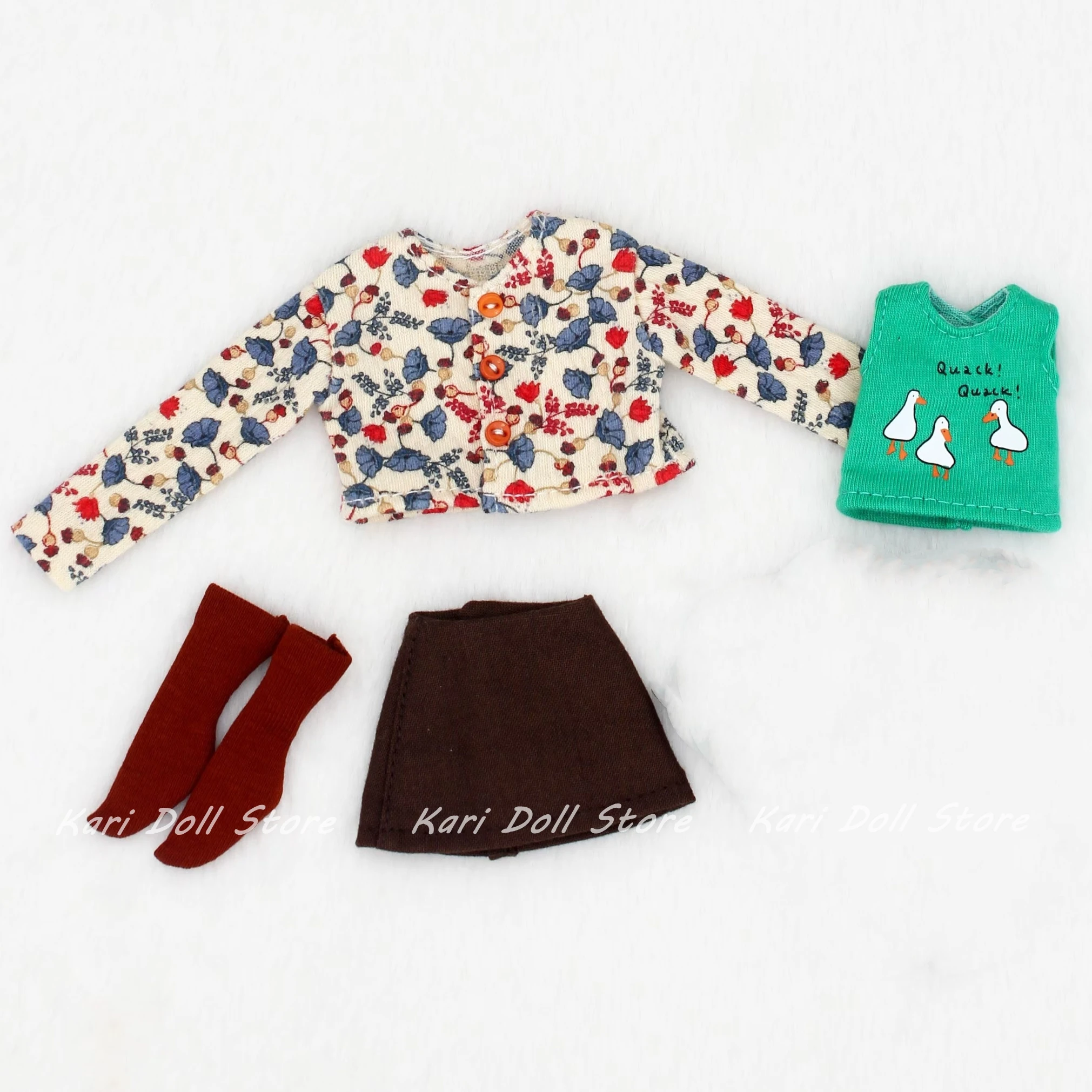 

Одежда и юбки для кукол Kari 2026: Комплект из принтованной куртки и юбки с шарфом для кукол Landazz и Landoudou