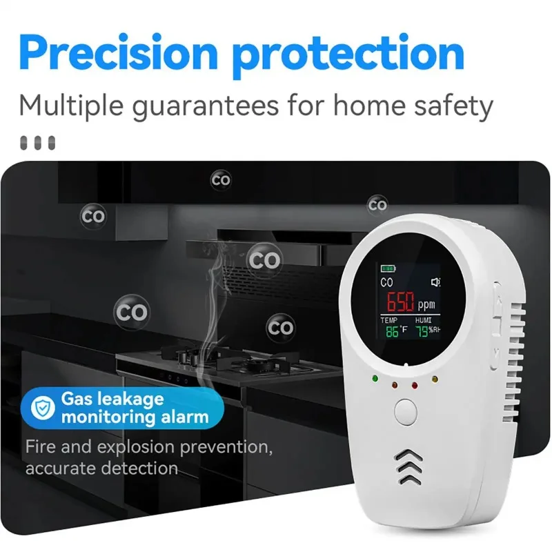 Plug‑in Rechargeable 4‑in‑1 CO Combustible Gas Detector Temperature Humidity Display Home Safety Warning Alarm