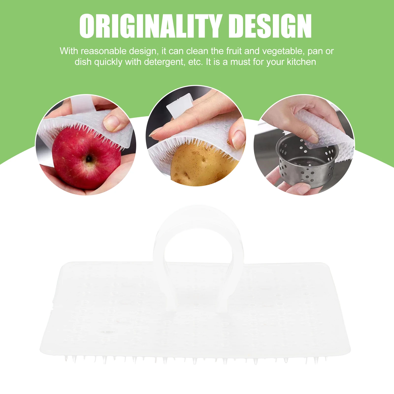 

10pcs Fruit Vegetable Cleaning Brush With Hanging Hole Silicone Kitchen Supply Washing Tool Pot Pan Scrubber Transparent