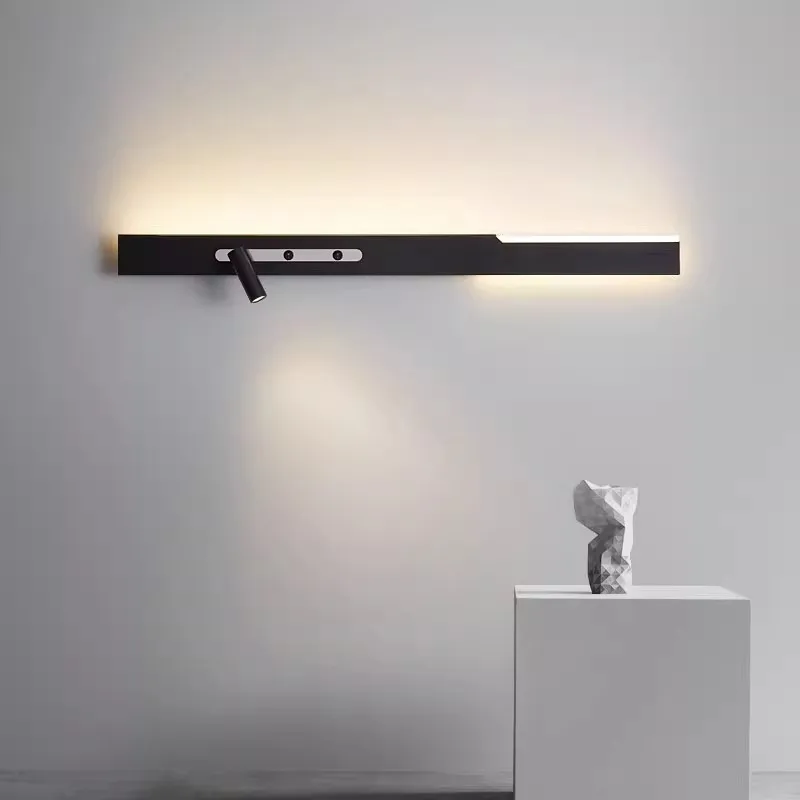 Minimalist long strip wall lamp with switch living room TV background wall rotatable spotlight one letter bedroom bedside lamp