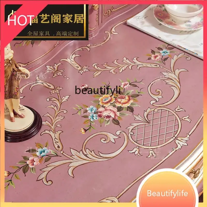 European solid wood pink makeup table bedroom gold-painted carved neoclassical villa dressing table