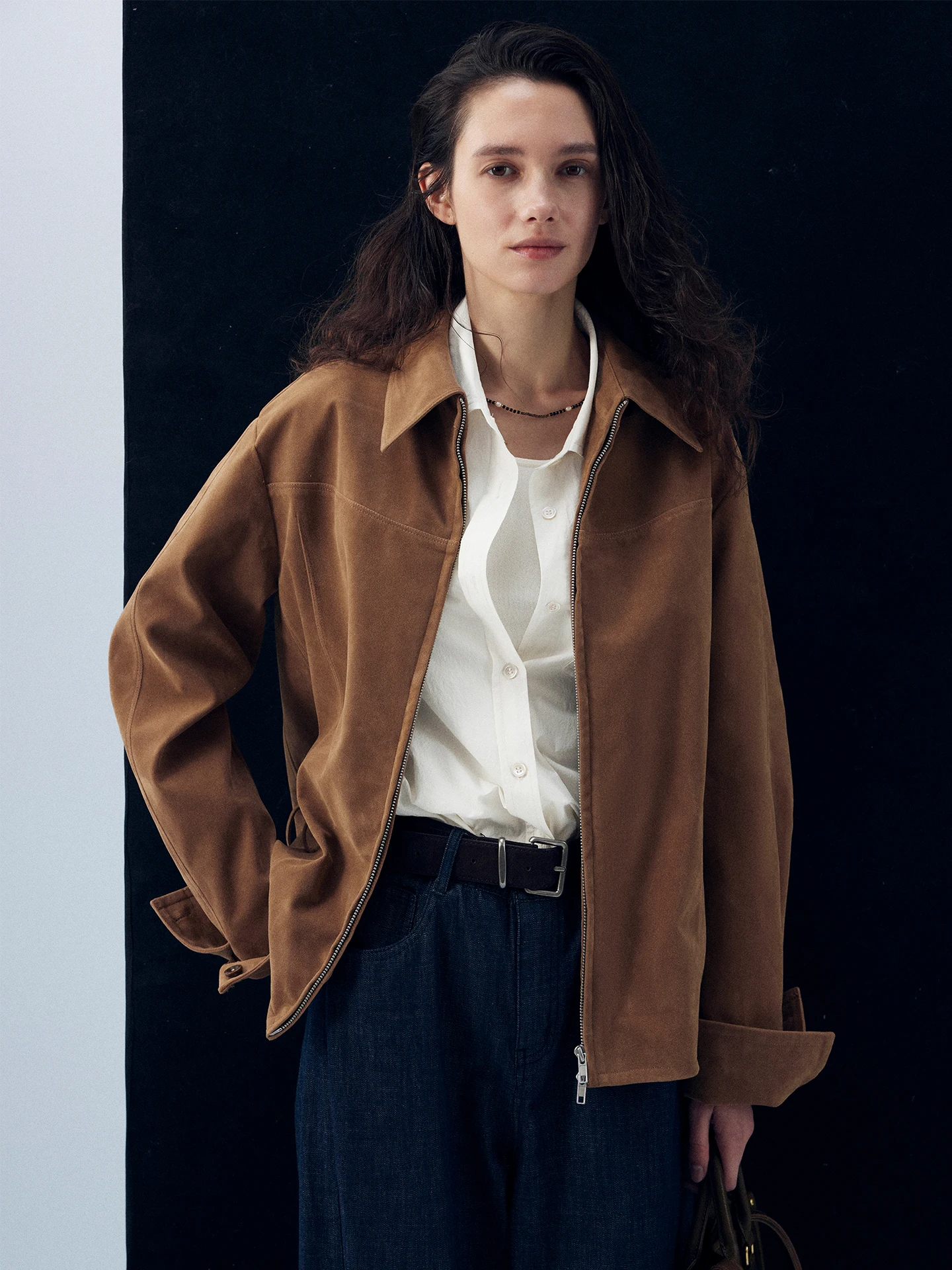 

Женская повседневная куртка Moofeel из ретро-замши с низкой талией, на молнии, с длинными рукавами, классический цвет, весна 2026